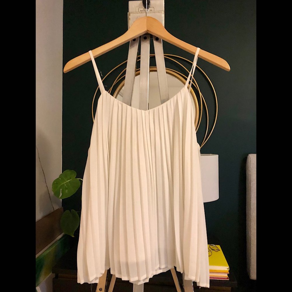 White Pleated Tank w/ Spaghetti Straps
